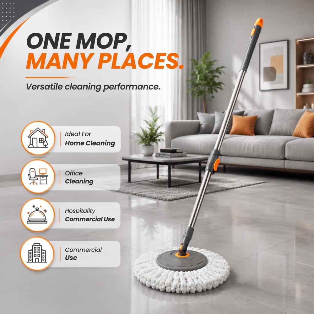 Klyntec Stainless Steel Round Mop Stick with Microfiber Head
