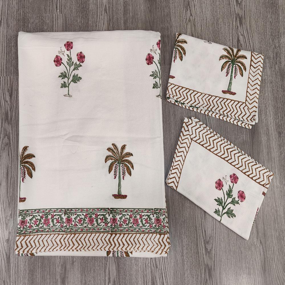 Cotton Waffle Block Printed Bed Sheets