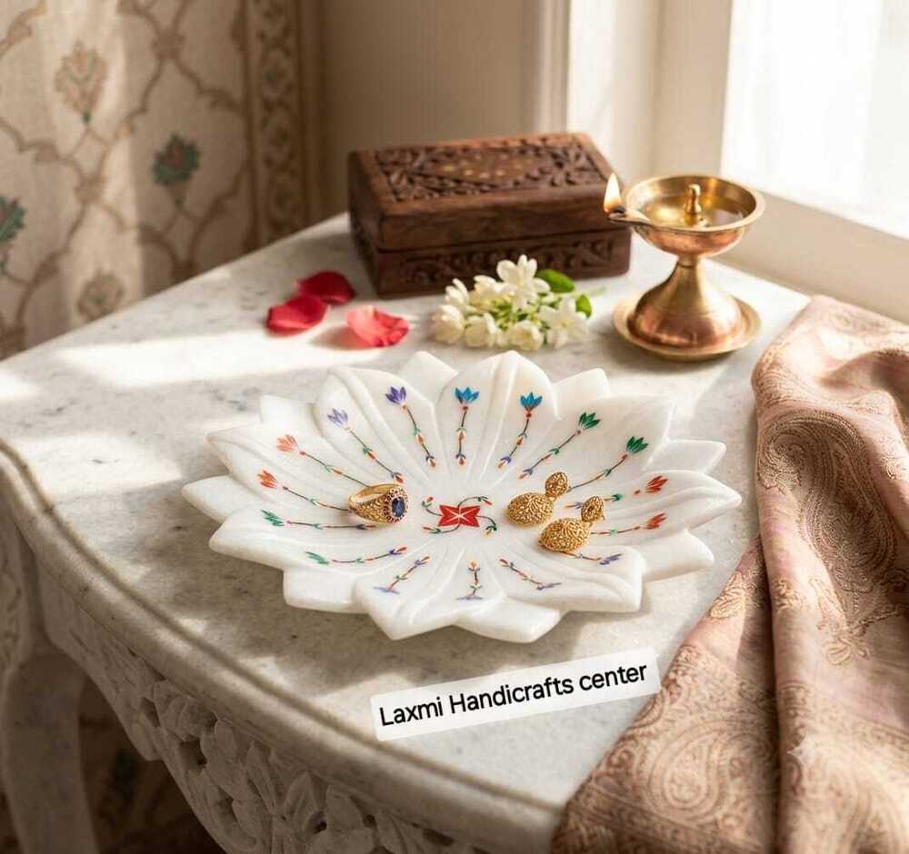 Marble Floral Inlay Lotus Decorative Bowl