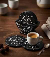 Black Marble Inlay Coaster Set