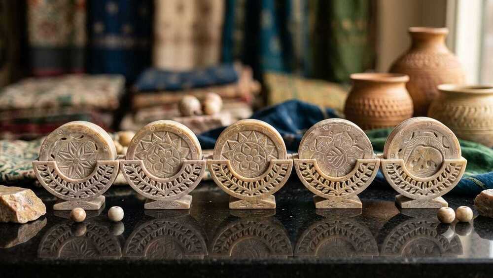 Soft Stone Hand-Carved Coaster Set
