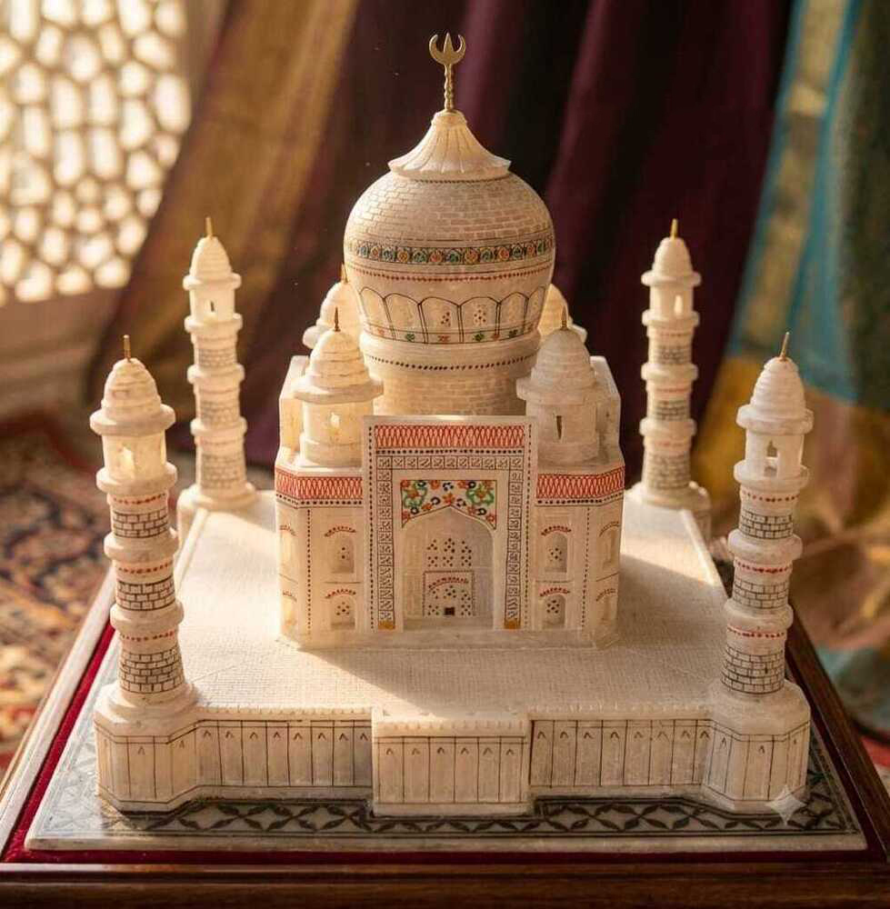 Marble Taj Mahal Miniature Model - Color: White With Multicolored Inlay