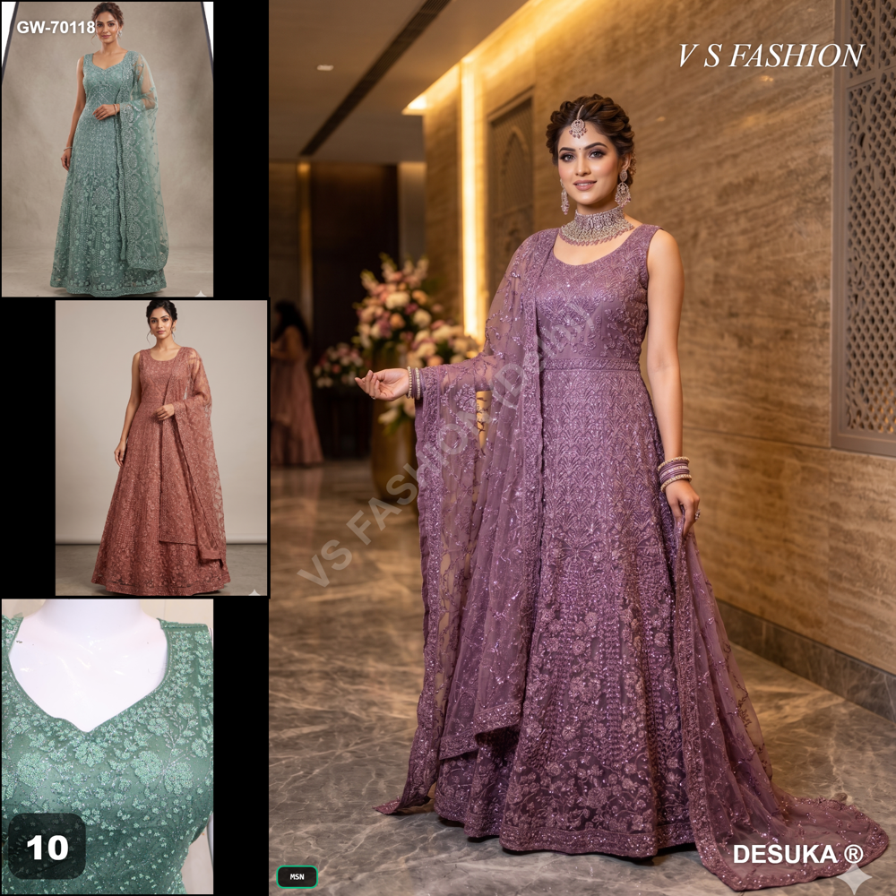Gw-70118 Beads Work Designer Gown - Color: Mauve