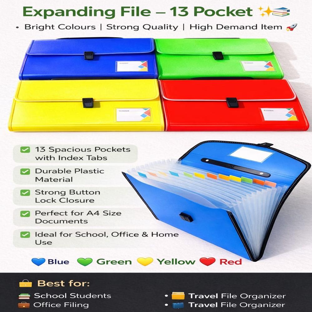 Expanding File Folder with 13 Pockets Handle