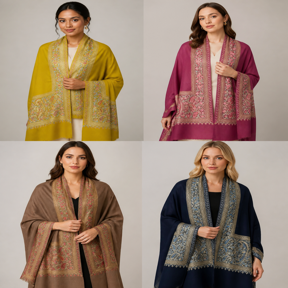 Pure wool fine embroidered border stoles