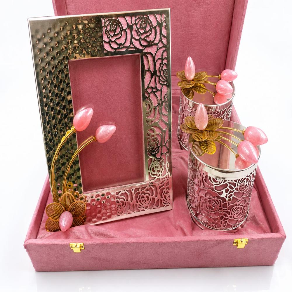 Luxury Rose Gold Floral Photo Frame & Decorative Jar Gift Set 