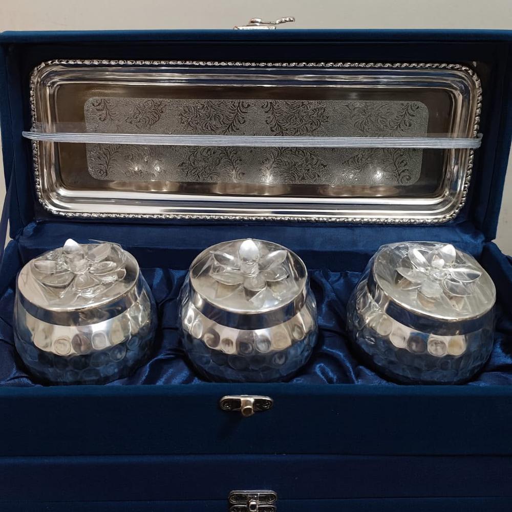 Silver Plated Dry Fruit Jar Set With Serving Tray & Velvet Box - Application: Home D Cor