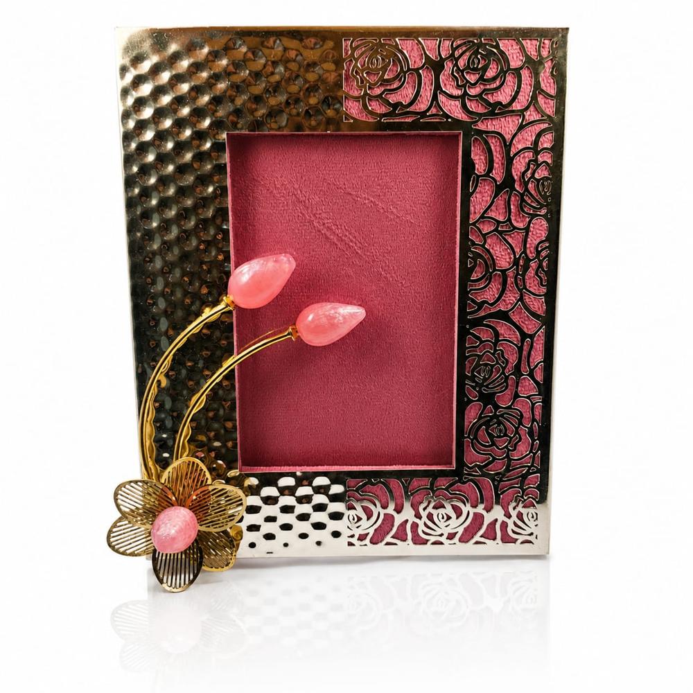 Luxury Rose Gold Floral Photo Frame With Decorative Flower Accent 