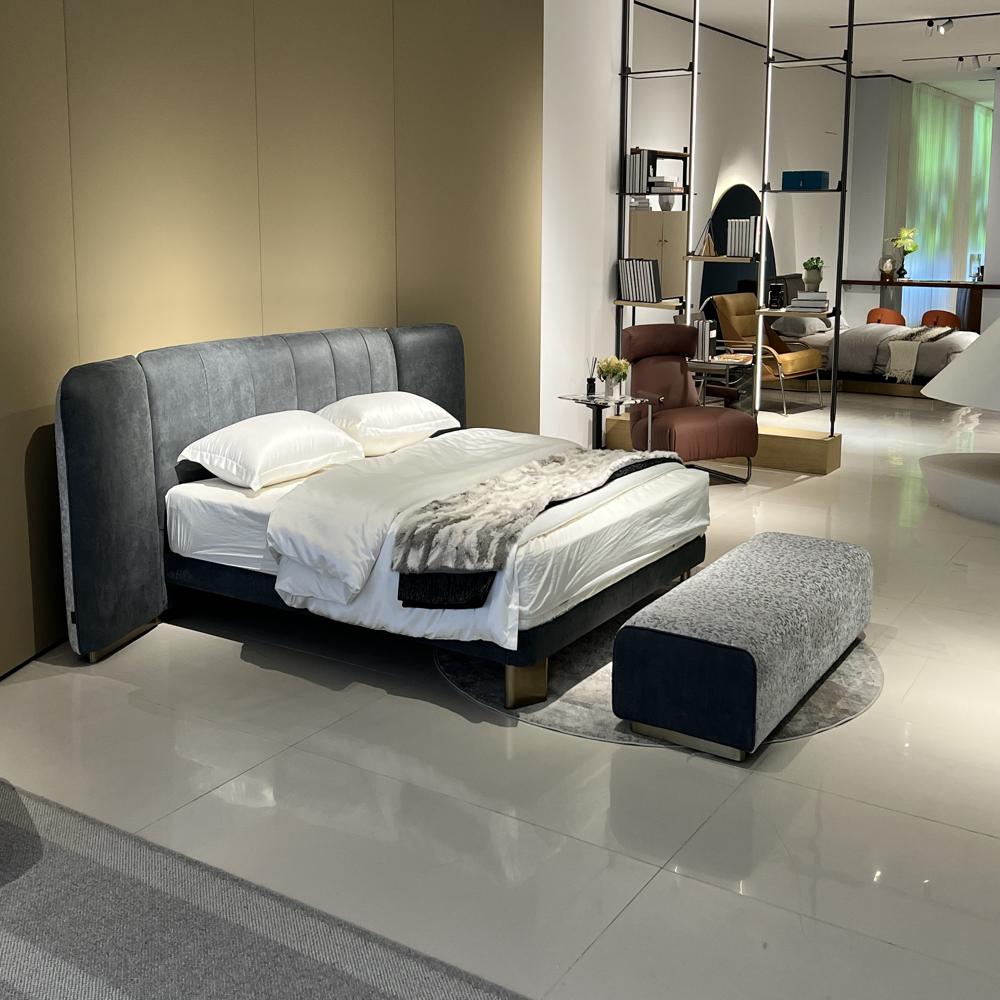 Modern Luxury Wide Headboard Upholstered Fabric Bed Frame, Contemporary Bedroom Platform Bed