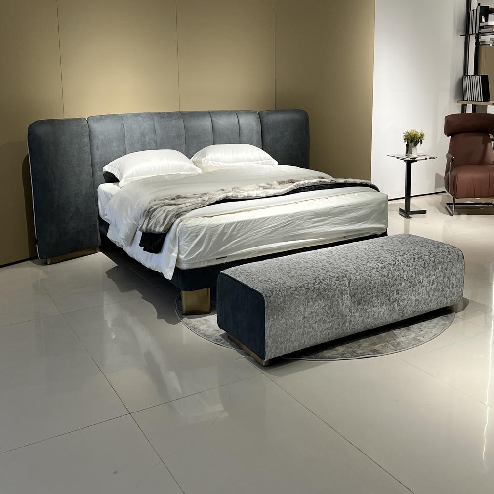 Modern Luxury Wide Headboard Upholstered Fabric Bed Frame, Contemporary Bedroom Platform Bed