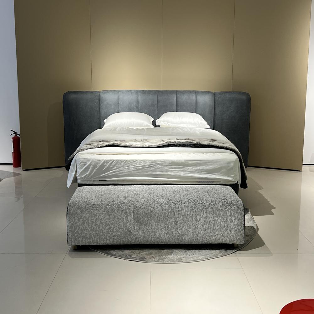 Modern Luxury Wide Headboard Upholstered Fabric Bed Frame, Contemporary Bedroom Platform Bed