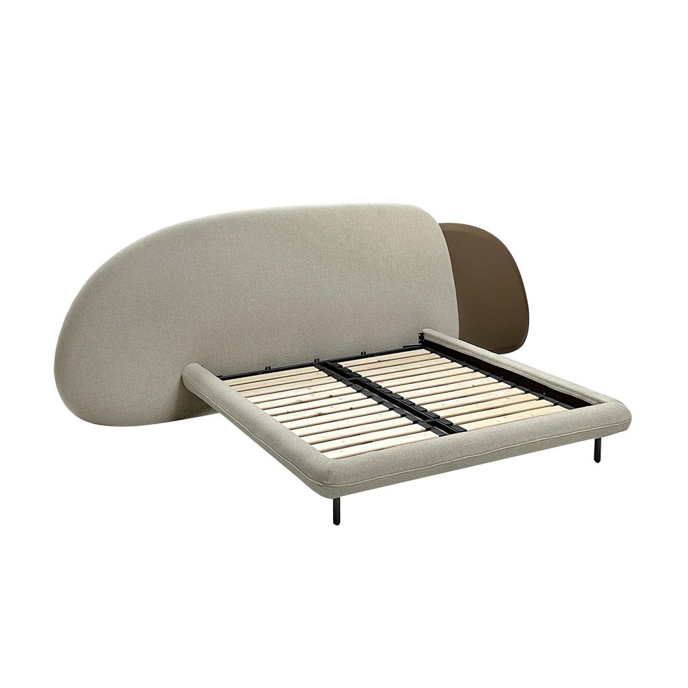 Modern Italian Curved Headboard Upholstered Fabric Bed, Minimalist Platform Bed for Master Bedroom