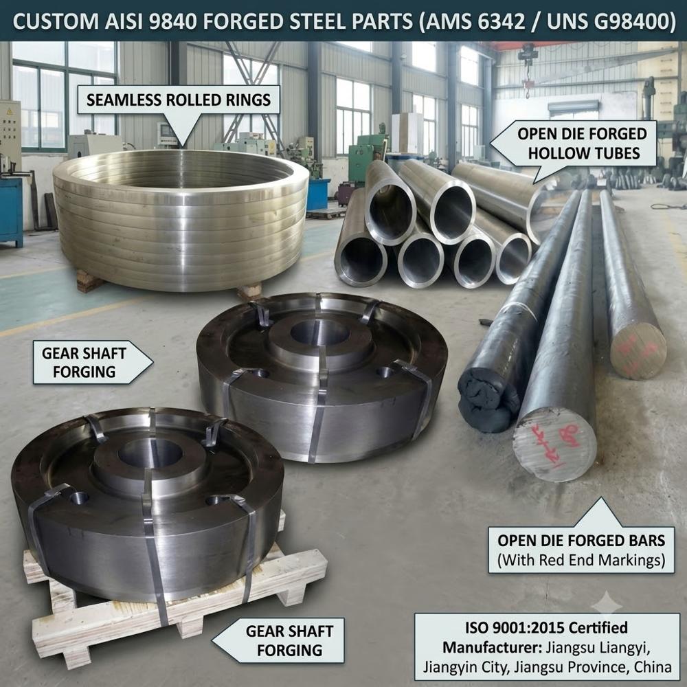 AISI 9840 SAE 9840 UNS G98400 Forgings for Mining, Oil Gas, Power Gear Shafts, Crankshafts, Pinions Rolled Rings Jiangsu Liangyi