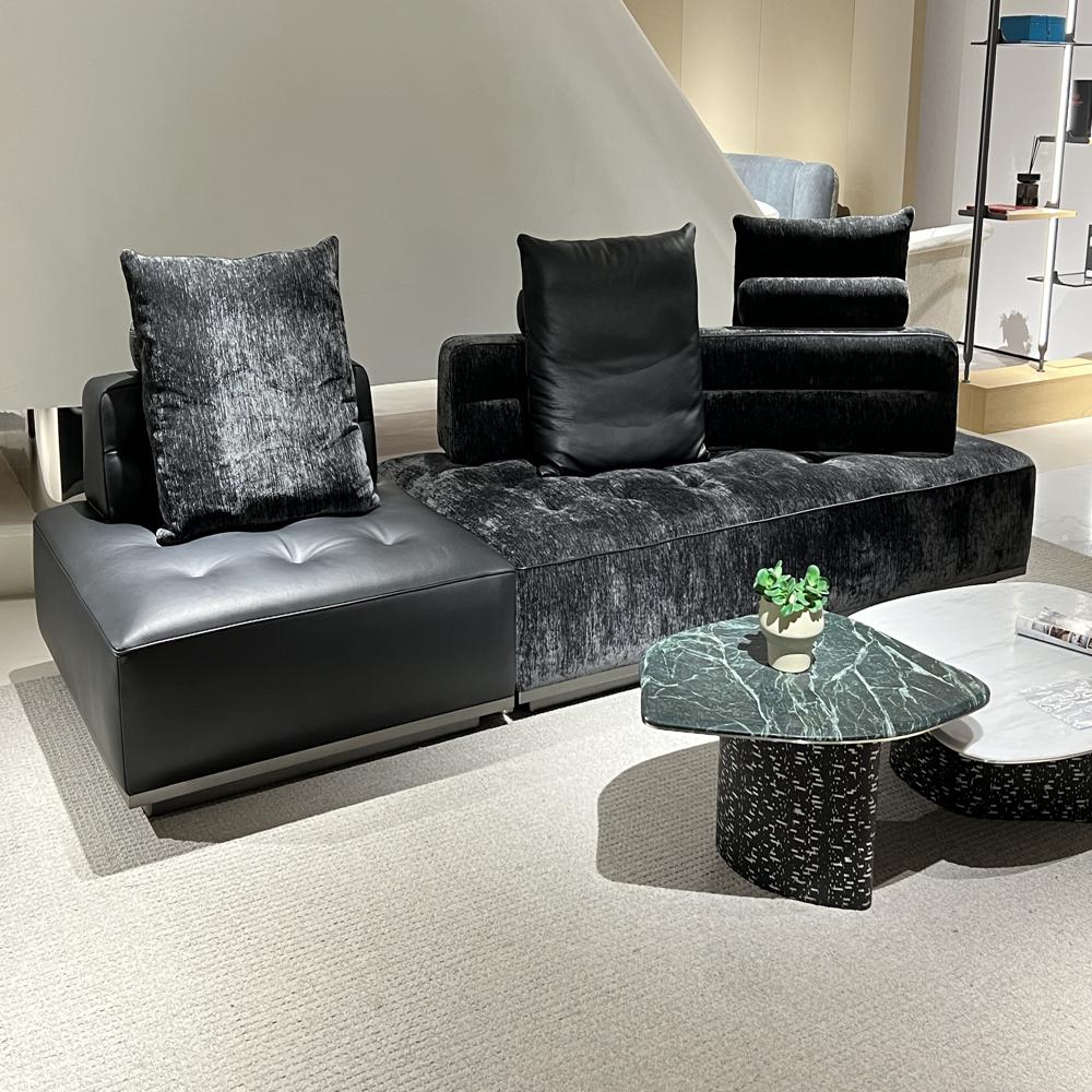 Premium Chenille Velvet & Leather Patchwork Modular Sofa, Customizable Square Leisure Couch for Italian Luxury Large Apartment