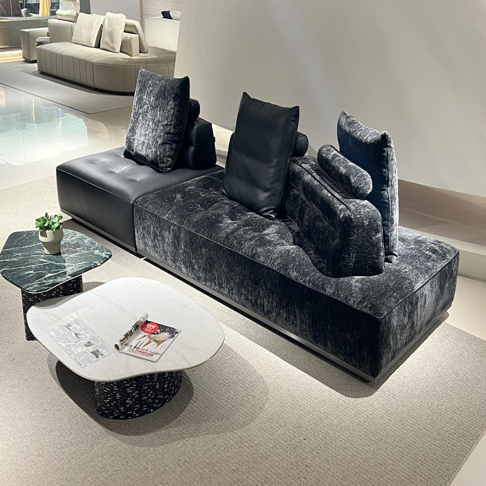 Premium Chenille Velvet & Leather Patchwork Modular Sofa, Customizable Square Leisure Couch for Italian Luxury Large Apartment