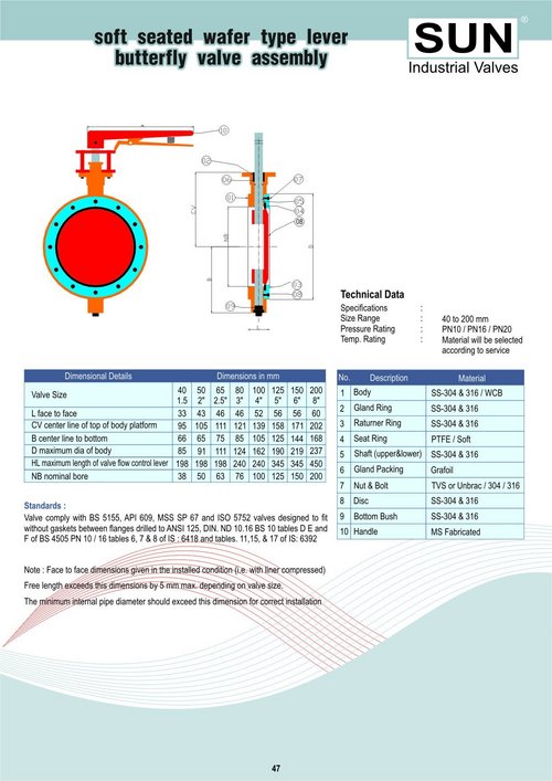 मुलायम बैठने वाला वेफर प्रकार लेवर बटरफ्लाई वाल्व