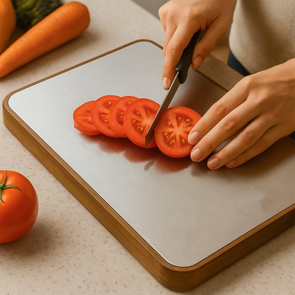 Apex Steel Oak Medium Cutting Board with Wooden Handle (1 Pc)