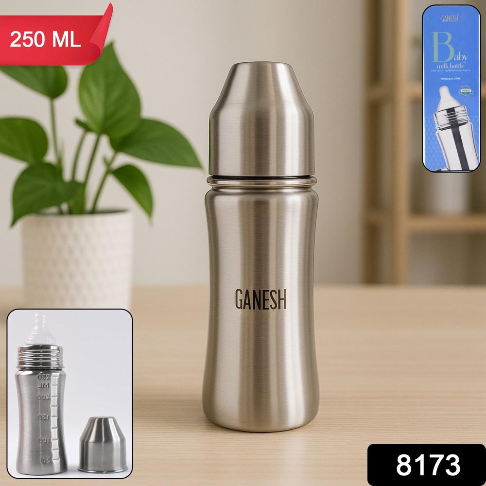 Ganesh Stainless Steel Baby Feeding Bottle for New Born Infants Toddler 250 ML