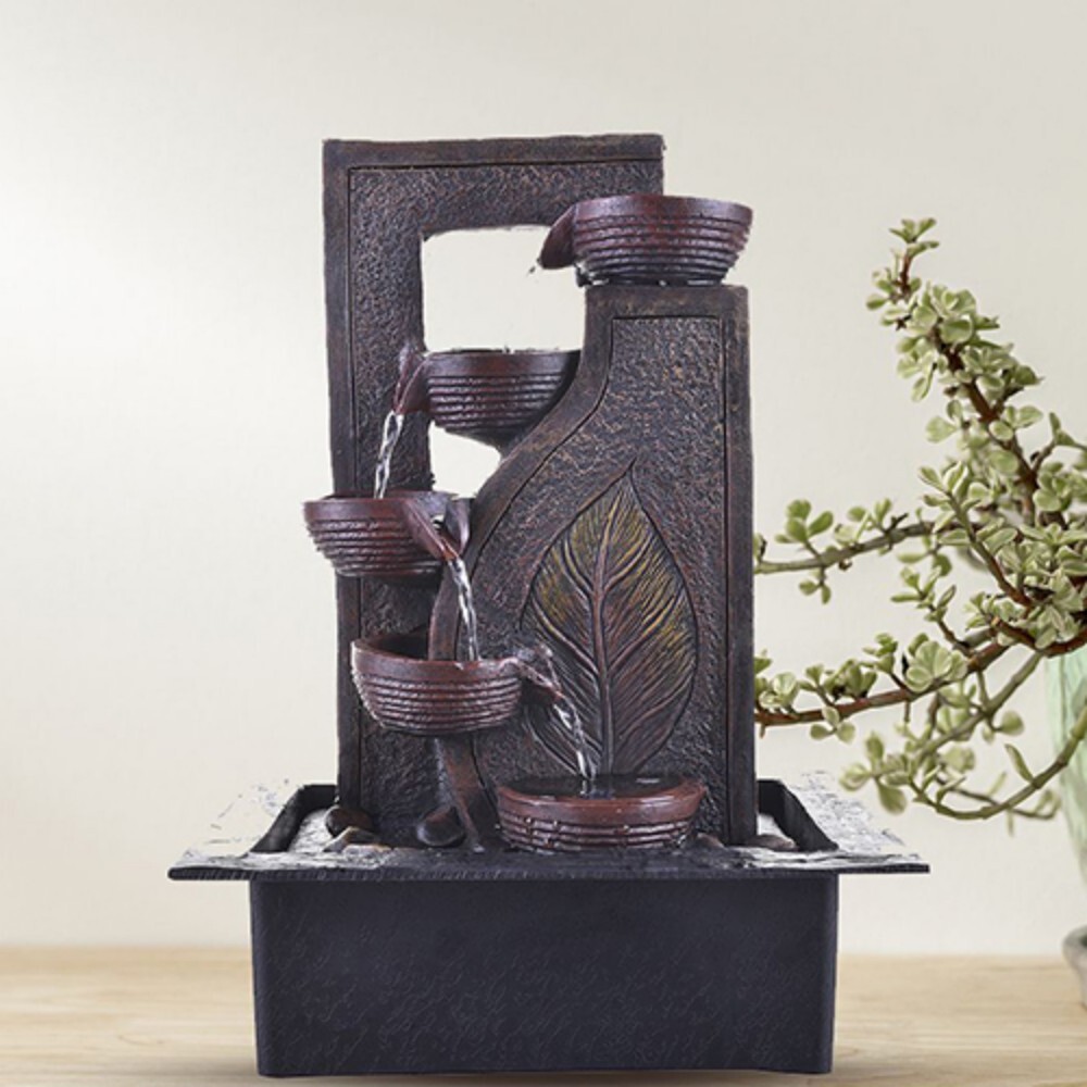 Brown Polyresin Designer Table Top 4 Tier Marble Waterfall Fountain