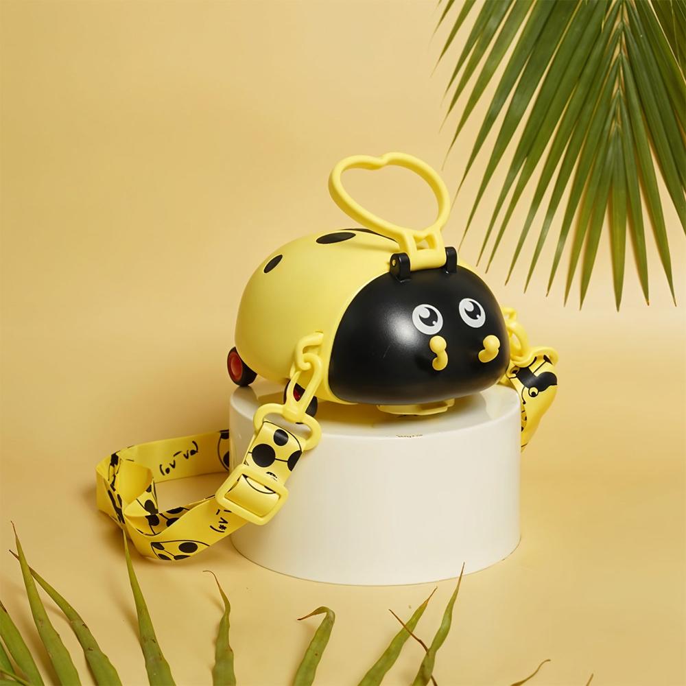 Cute Plastic Bug Shape Water Bottle with adjustable shoulder strap 4 wheel & Straw portable drinking cup Water Bottle For Kids | Water Bottle | Return Gift For Kids | Water Bottle With Straw | School Kinds Water Bottle (1 Pc)