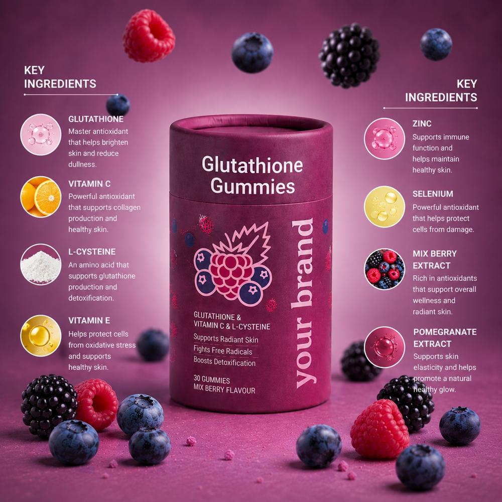 Glutathione + Vitamin C Gummies for Skin Brightening & Beauty Support