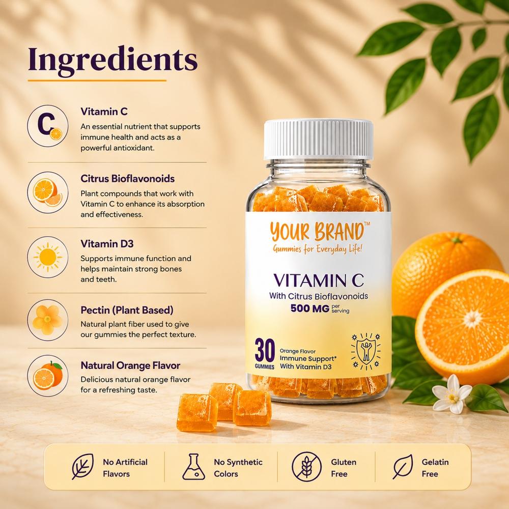 Vitamin C Orange Flavor Gummies for Immunity Support