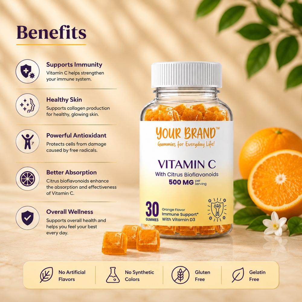 Vitamin C Orange Flavor Gummies for Immunity Support