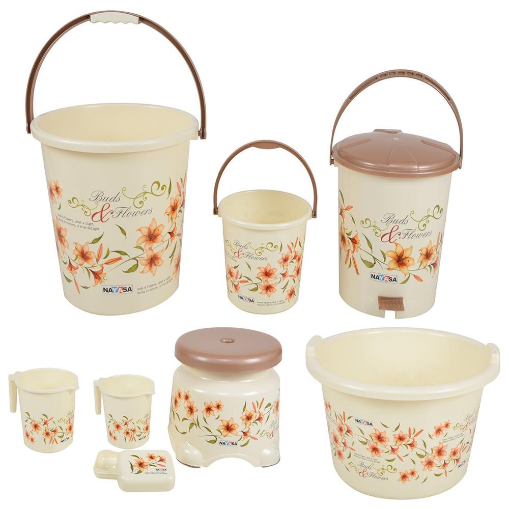 Nayasa Plastic 8 Piece Bathroom Set - Color: Brown