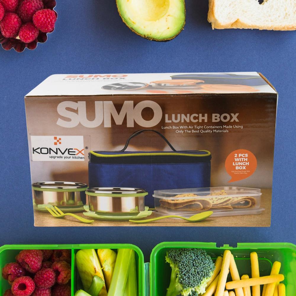 Sumo Lunch Box with Bag Plastic Lunch Box & Spoon/Fork Set (2 Pc)