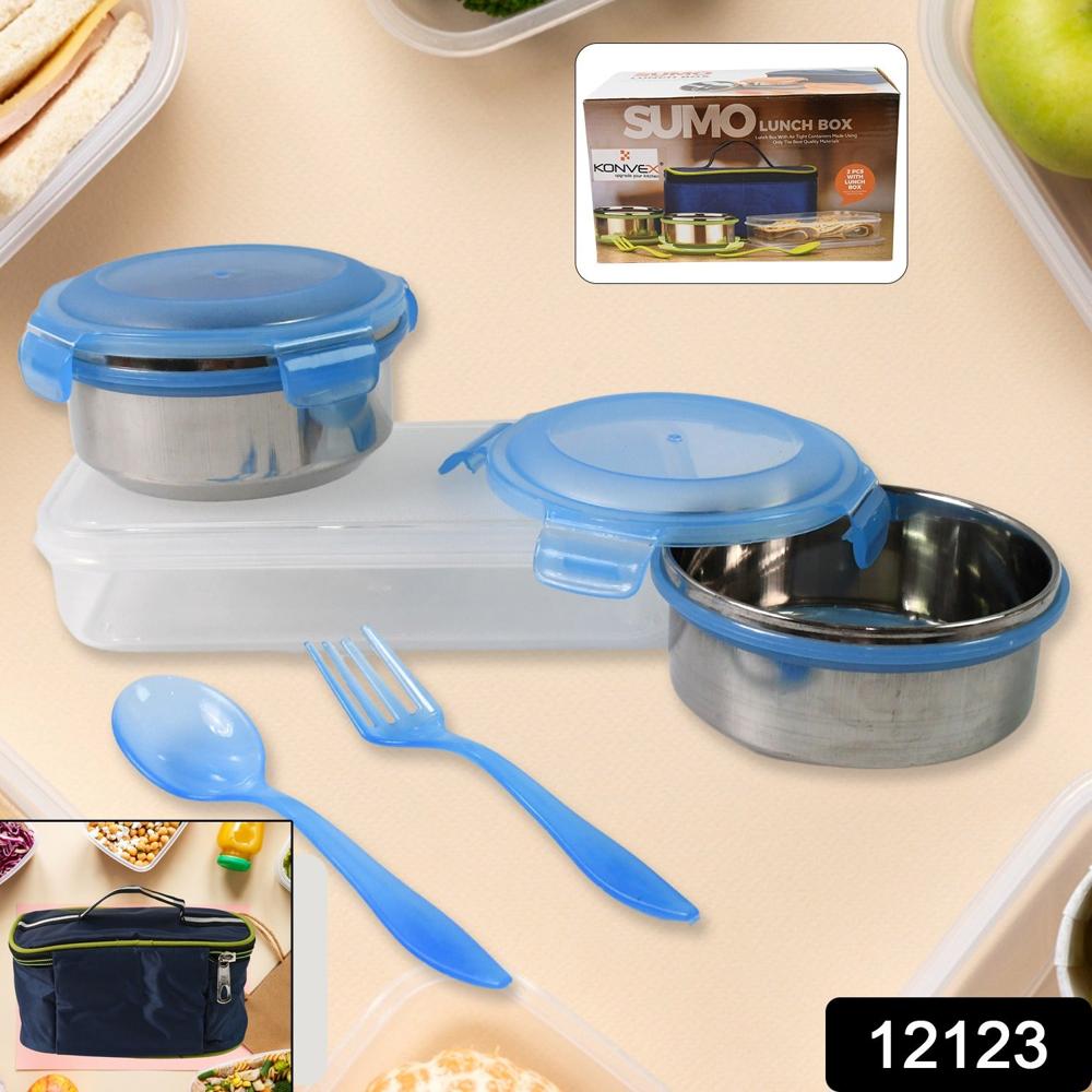 Sumo Lunch Box with Bag Plastic Lunch Box & Spoon/Fork Set (2 Pc)