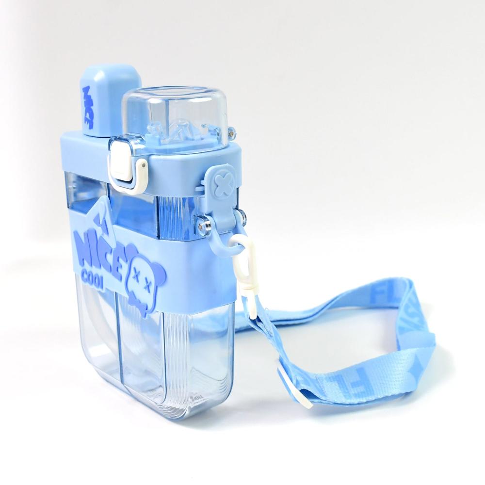 2in1 Dual Compartment Water Bottle with Straw & Adjustable Shoulder Straps (1 Pc/Multi color)