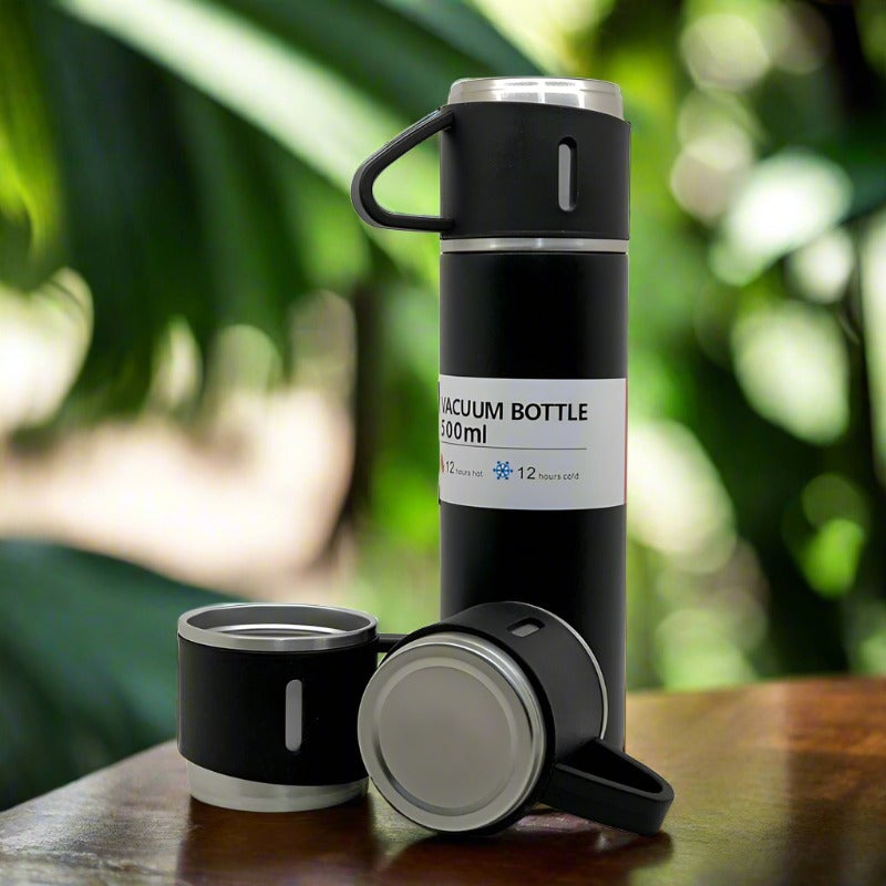 Stainless Steel Vacuum Flask Set With 3 Steel Cups Combo (500Ml) - Color: Home & Kitchen