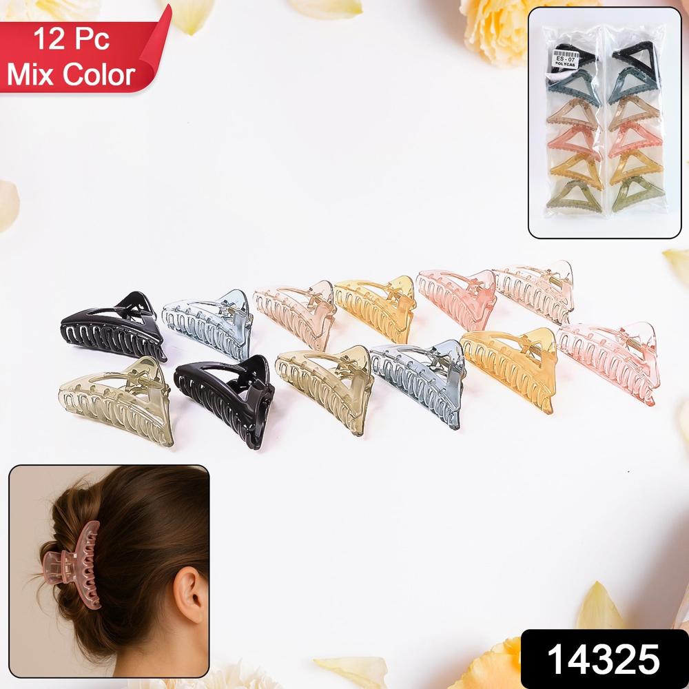 Triangle Shape Mix Color Plastic Hair Claw Clip 12 Pc Durable Grip Women and Girls
