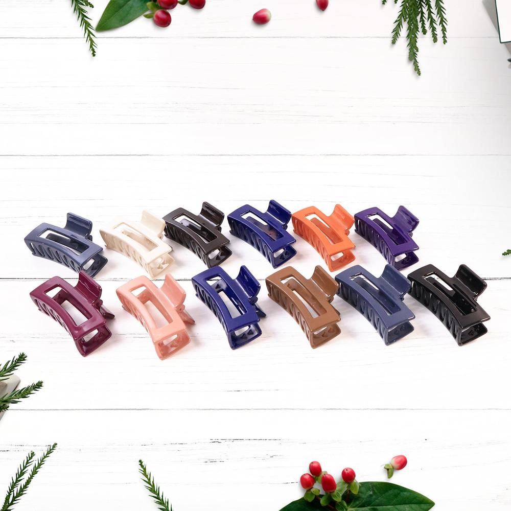 Matte Rectangle Hair Claw Clip for Women and Girls Assorted Color Pack 12 Pc
