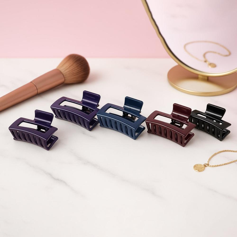 Matte Rectangle Hair Claw Clip for Women and Girls Assorted Color Pack 12 Pc