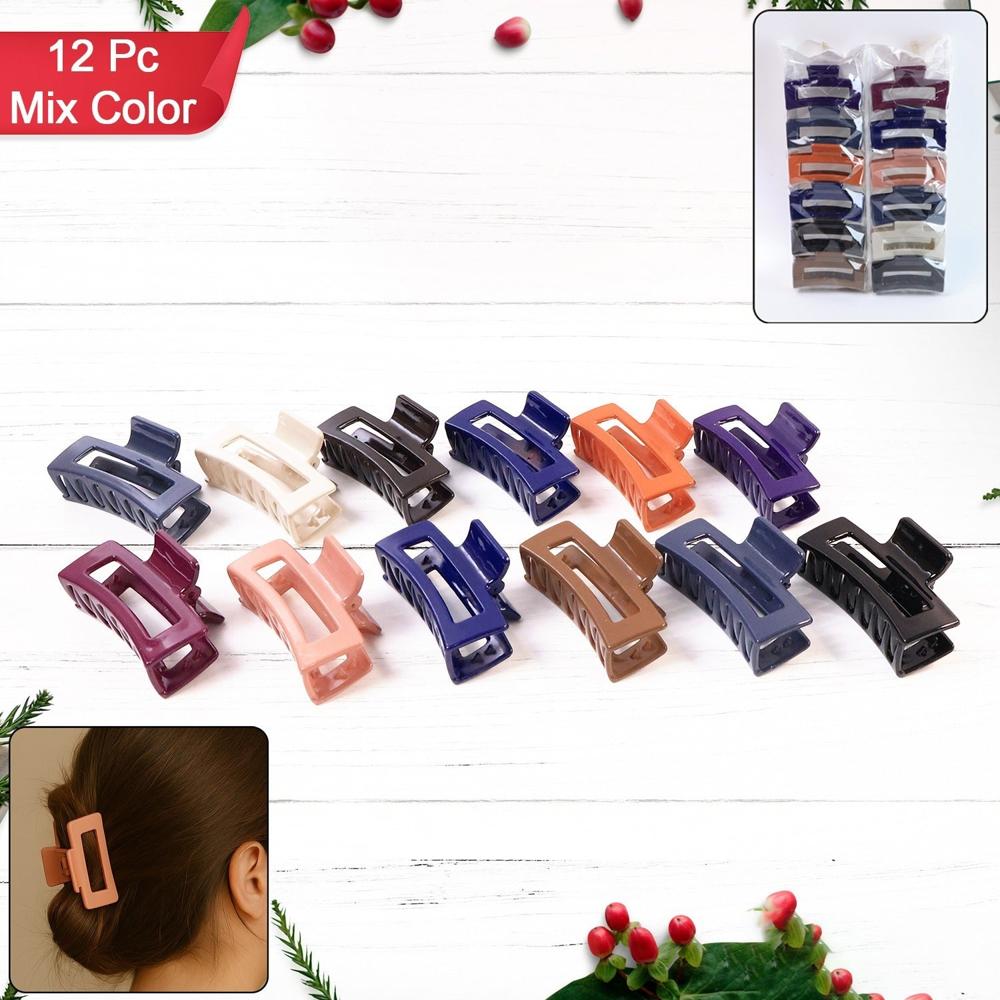 Matte Rectangle Hair Claw Clip for Women and Girls Assorted Color Pack 12 Pc