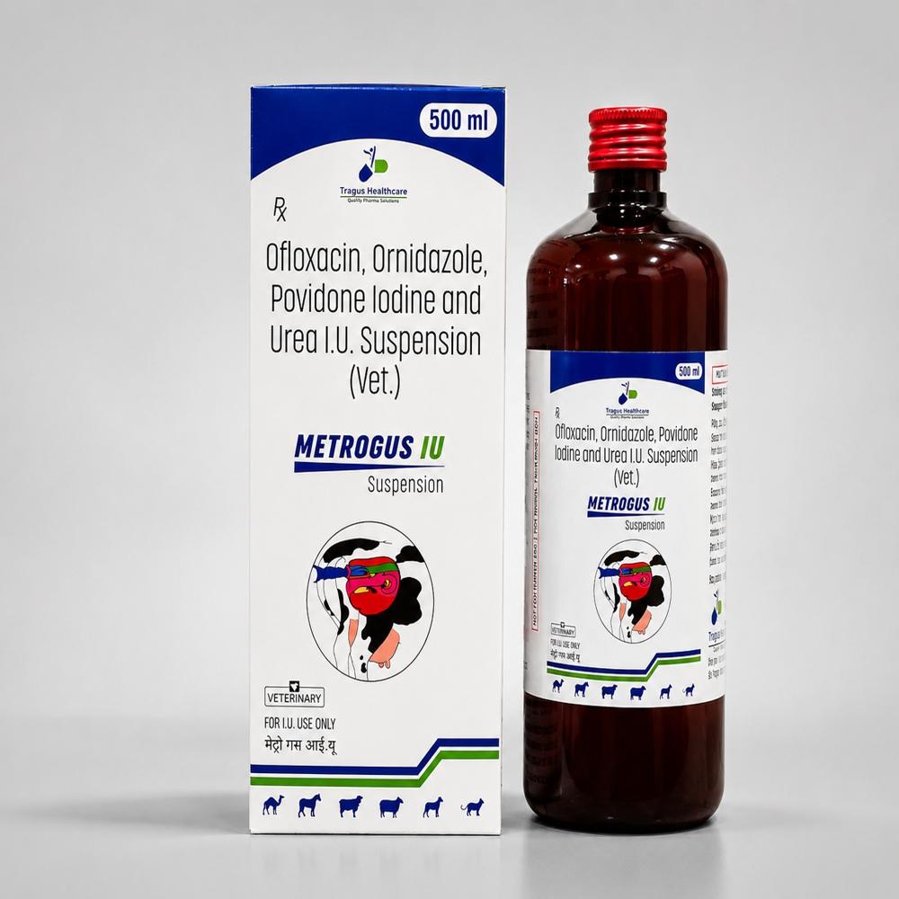 Oflaxacin 50 Mg, Ornidazole 125 Mg, Urea 500 Mg & Povidone Lodine 50 Mg / Metrogus Iu - 500 Ml (Susp.) - Ingredients: Chemicals