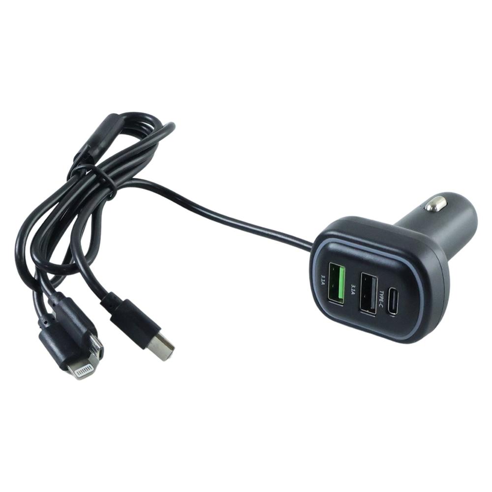 RGB Breathing Light Multi Port Car USB Charger (1 Set, 62 Cm)