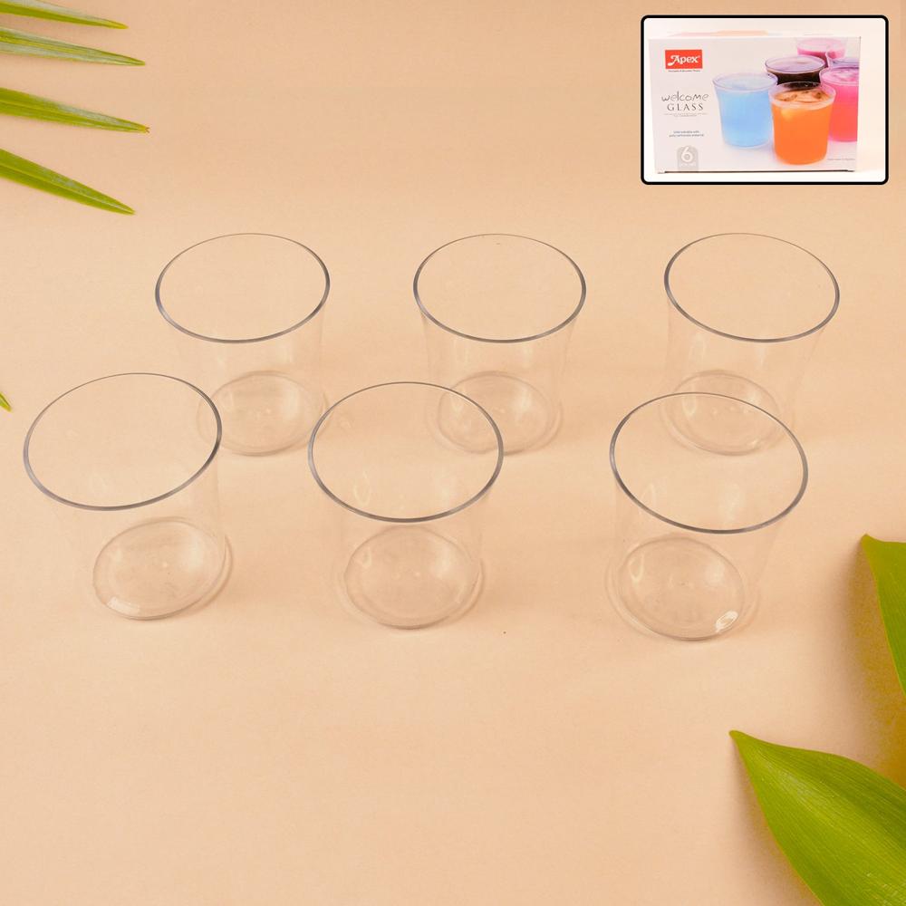 Apex Welcome Plastic Glass Set for Daily Use Set of 6