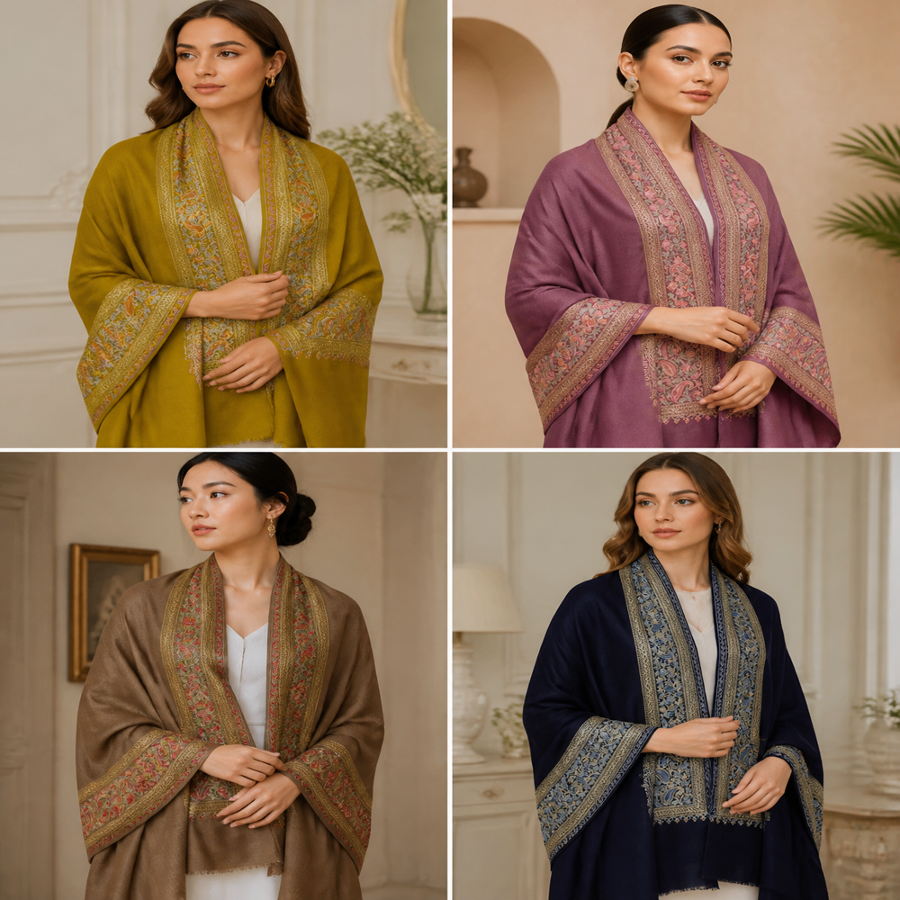 Pure wool fine embroidered border stoles