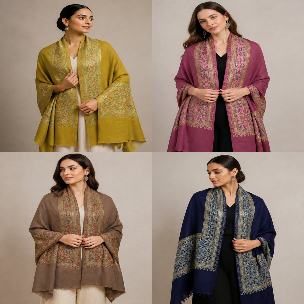 Pure wool fine embroidered border stoles