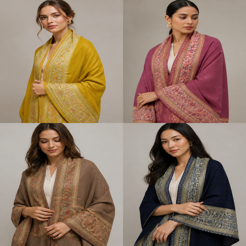 Pure wool fine embroidered border stoles