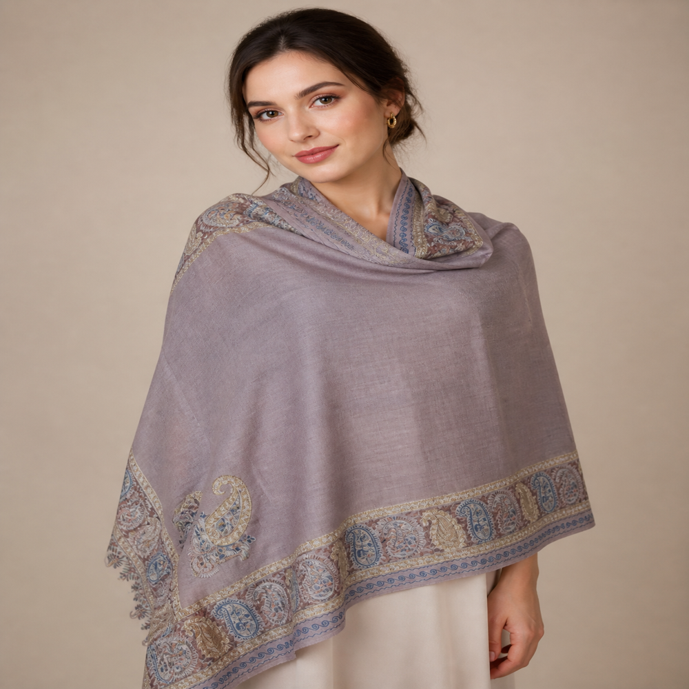 Pure wool fine emboidered corner border stoles