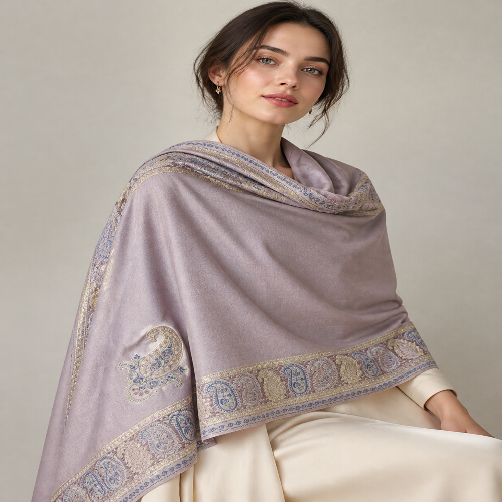 Pure wool fine emboidered corner border stoles