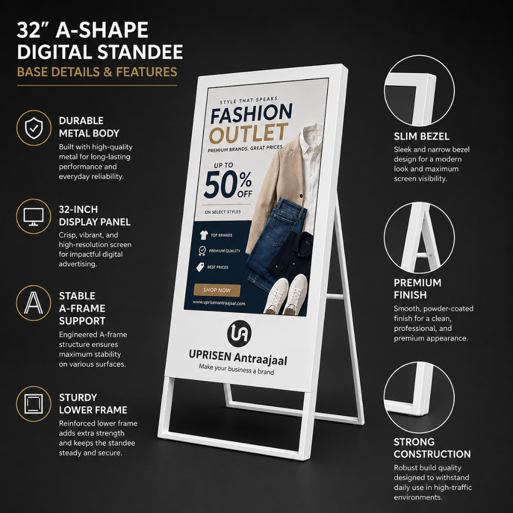 32 Inch White A Shape Digital Standee