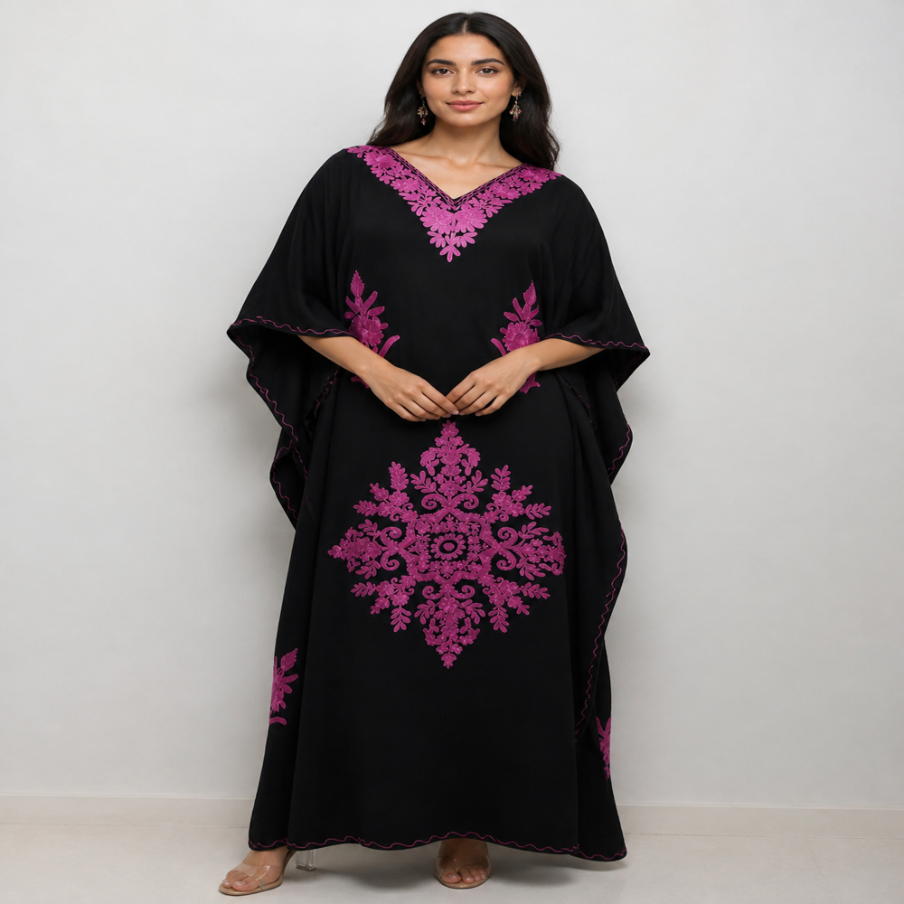 Cotton Crush Kashmiri  Aari work Long Kaftans