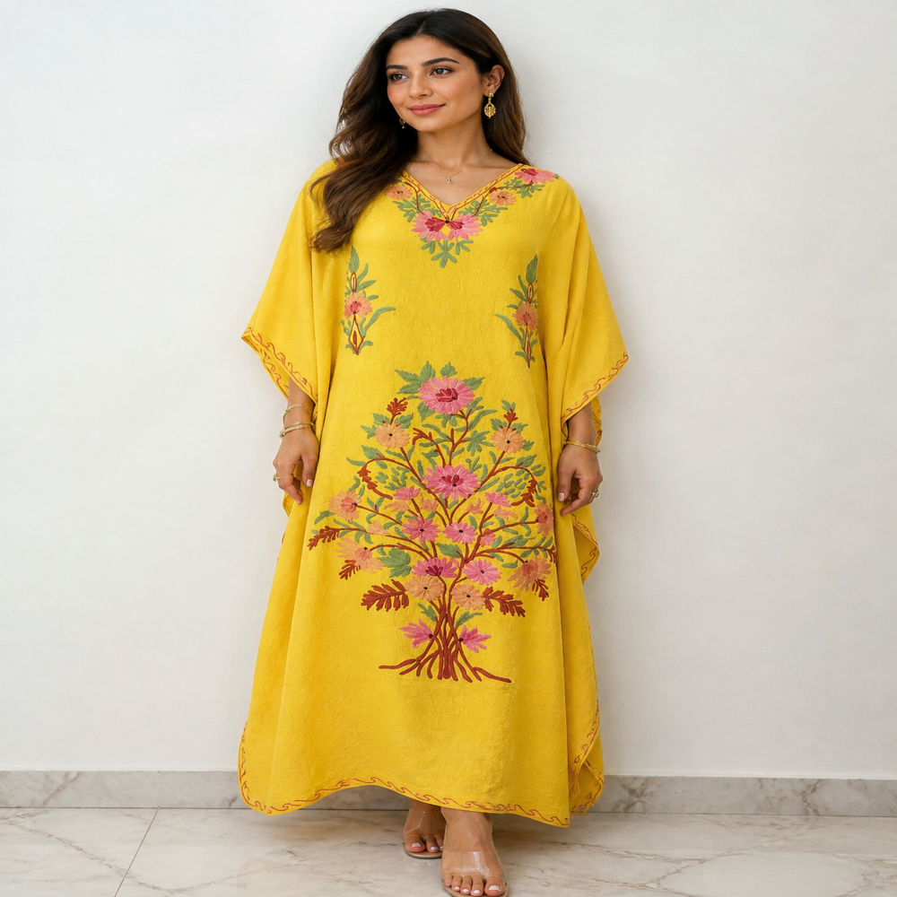Cotton Crush Kashmiri  Aari work Long Kaftans 