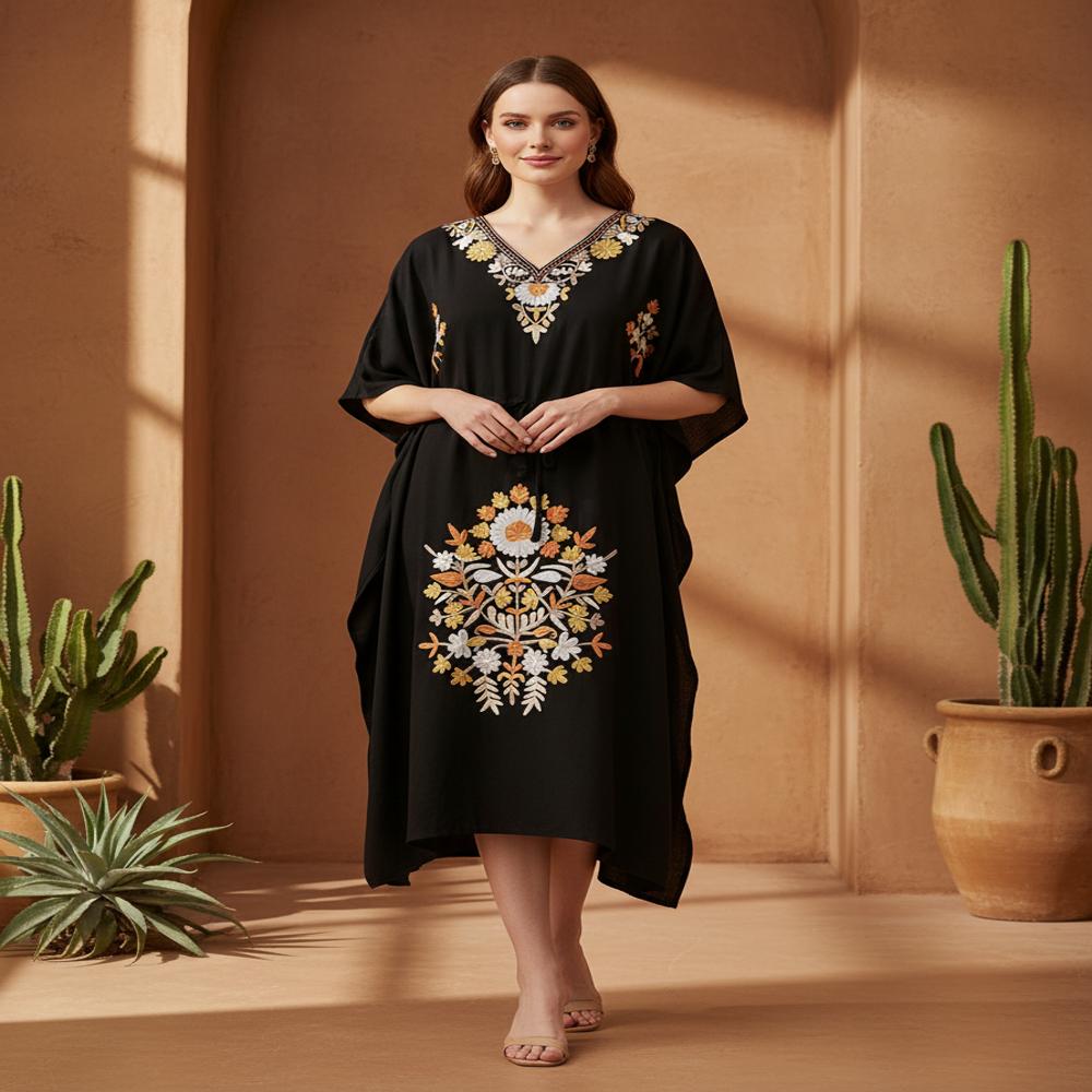Cotton Crush Kashmiri Aari work short Kaftans