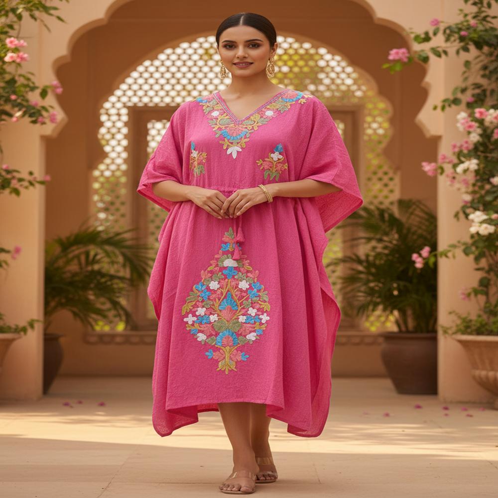 Cotton Crush Kashmiri Aari work short Kaftans