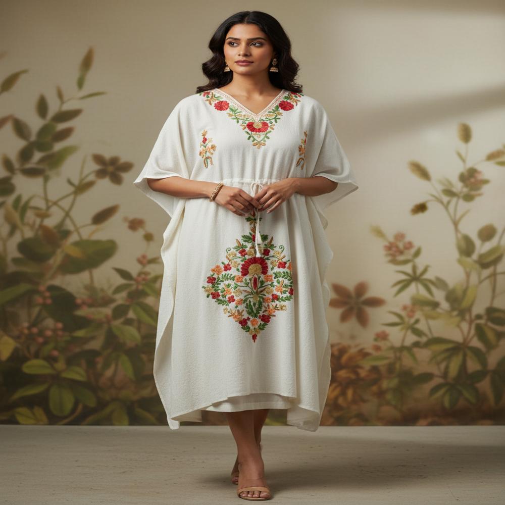 Cotton Crush Kashmiri Aari work short Kaftans